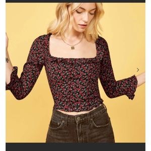 Reformation Women Red/Black Floral Cropped Top 8